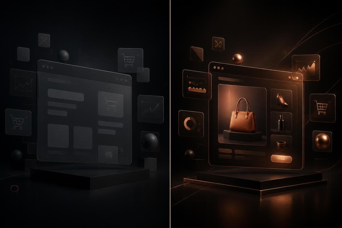 Ecommerce storefront before and after transformation concept